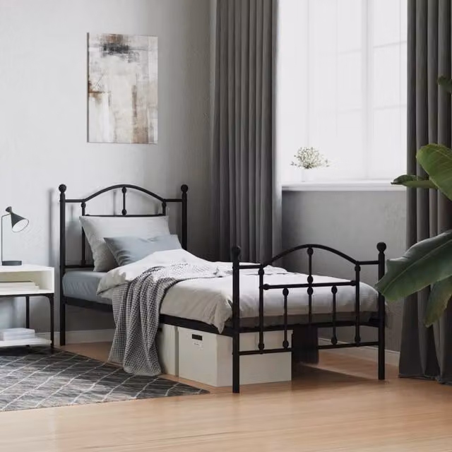 Berkfield Home Metal Bed Frame with Headboard and Footboard, Black, W/D/H: 90 x 200 cm – 1