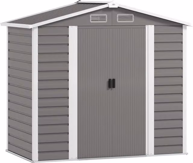 Outsunny Light Grey Metal Garden Storage Shed with Galvanised Steel Frame and Foundation Kit, W/D/H: 213.36 x 121.92 x 194.0 cm – 1