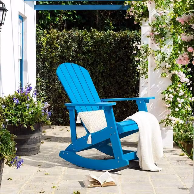 Wyld Haus Everwood Blue Faux-Wood Garden Rocking Chair with Armrests