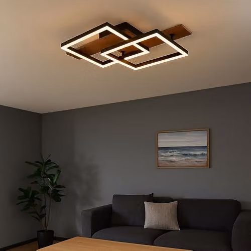 Globo Lighting Netlighting Modern Rectangular LED Ceiling Light in Black and Wood, 16 W, 900 lm, Warm White, W/D/H: 44 x 33 x 8.5 cm – 3