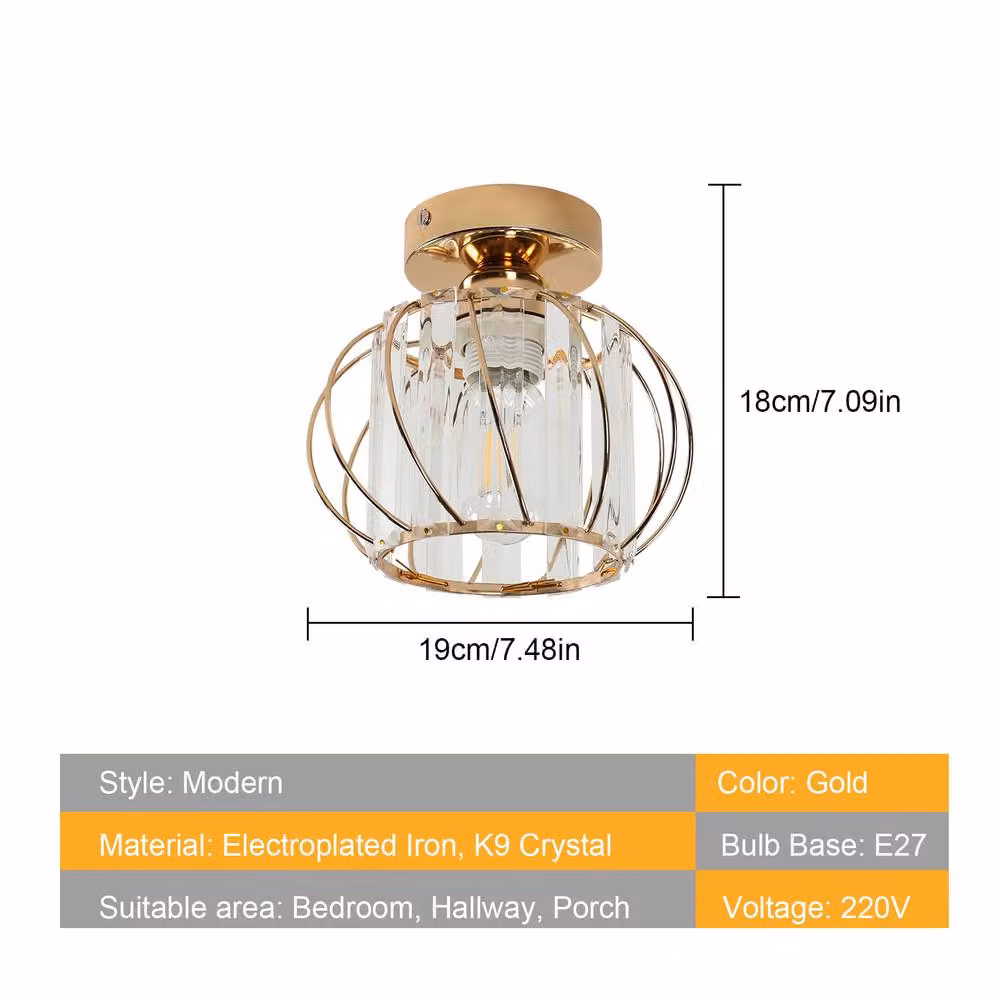 Pheashine Gold and Brass Crystal Flush Ceiling Lights, 2 Pack, E27 (Bulbs Not Included) – 2