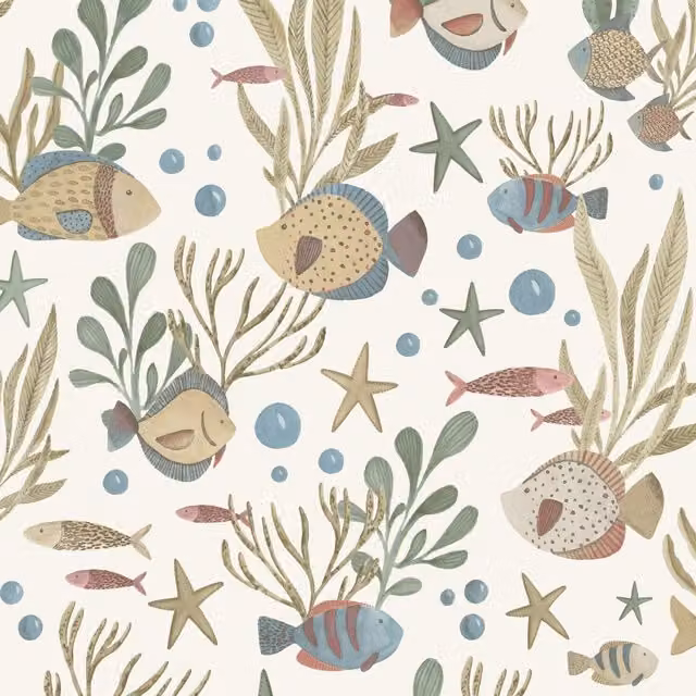 Grandeco Nemo Sealife Fish Nursery Textured Wallpaper in Green, Blue and Multicolour