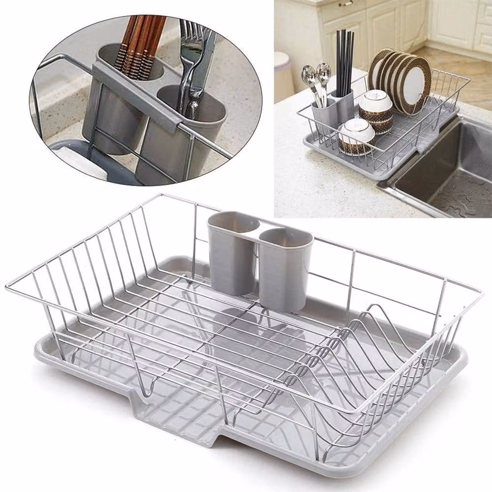 FORGEVIO 2 Tier Kitchen Dish Drainer Rack with Drip Tray in Silver – 2