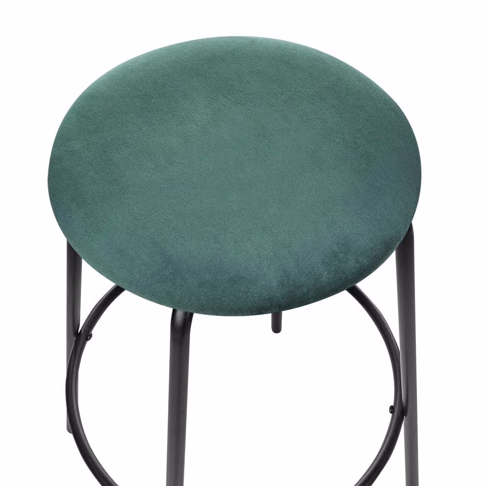 Wyld and Coco Emerald Green Velvet Armless Bar Stools Set of 2 with Black Metal Legs – 3