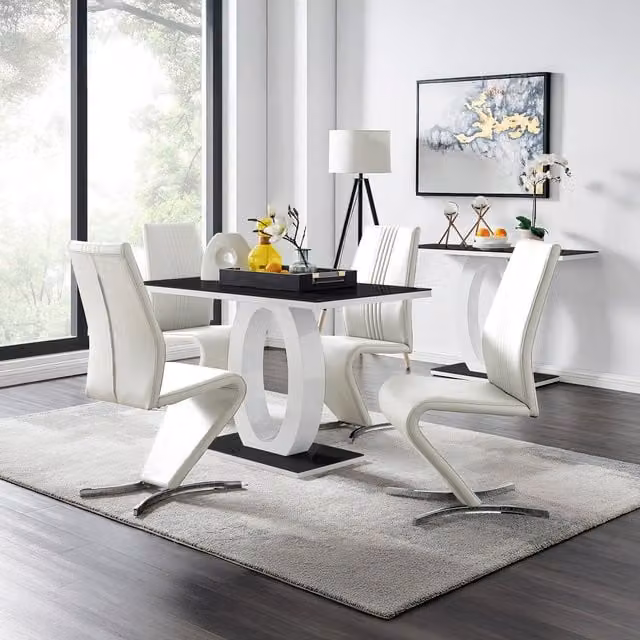 FurnitureboxUK Giovani Glass Dining Table and Four Willow Chairs Set in White and Black