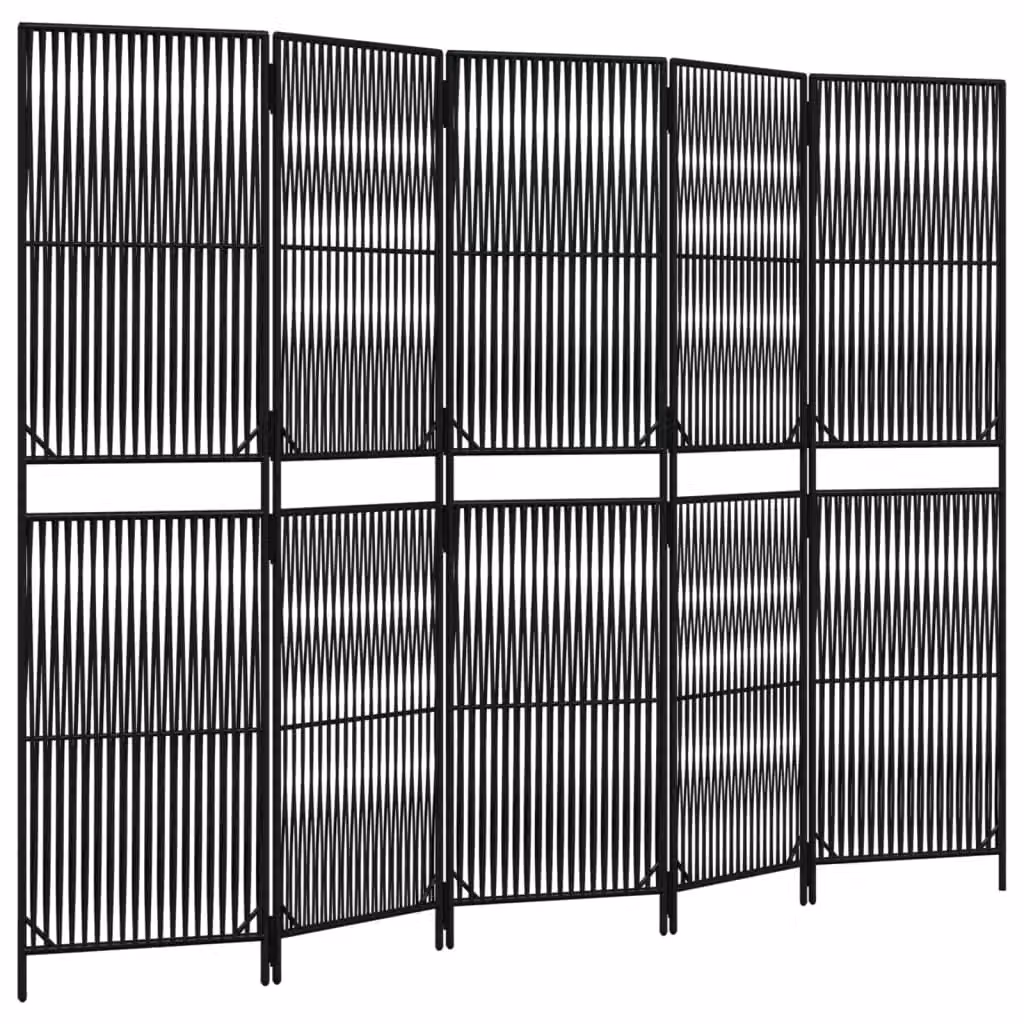 Berkfield Home 5 Panel Room Divider in Black Poly Rattan and Steel – 2