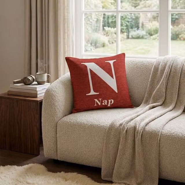 Orsina Nap Graphic Chenille Cushion, Red and White, W/D/H: 45 x 45 x 45 cm – 4