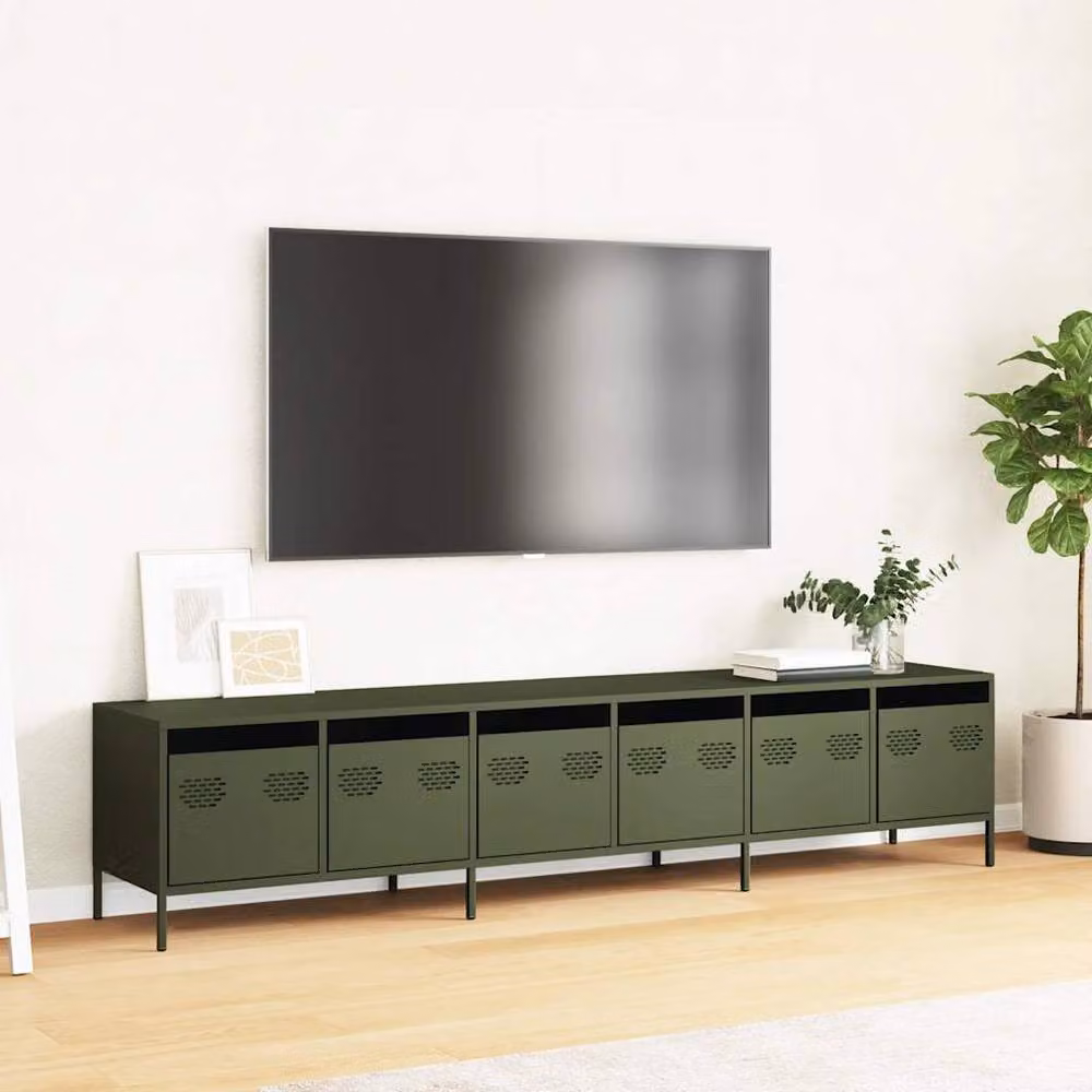 Berkfield Home Industrial TV Cabinet in Matt Olive Green, W/D/H: 202 x 39 x 43.5 cm – 3