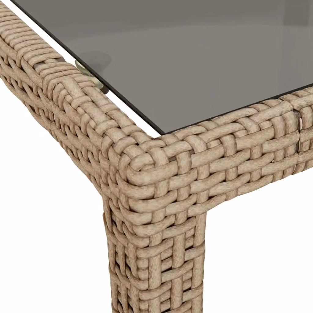 Berkfield Home Garden Table in Beige with Tempered Glass and Poly Rattan, W/D/H: 250 x 100 x 75 cm – 3