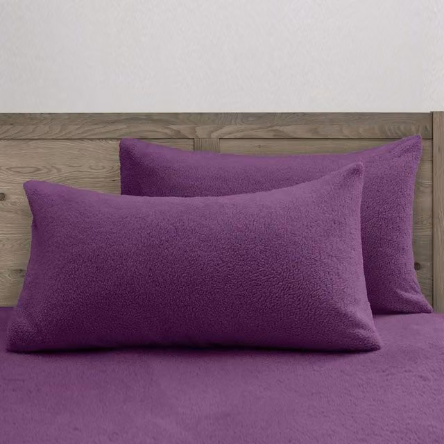 Velosso Teddy Plain Pillowcase Pair in Purple, W: 50 cm, H: 75 cm