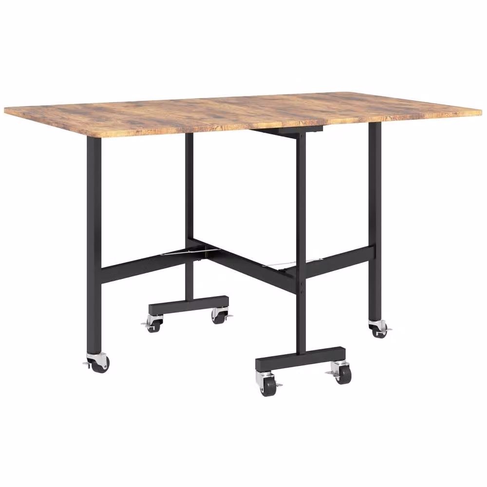Wyld Haus Maro Rustic Brown Wood Effect Drop Leaf Dining Table with Castors, Seats 6 – 2