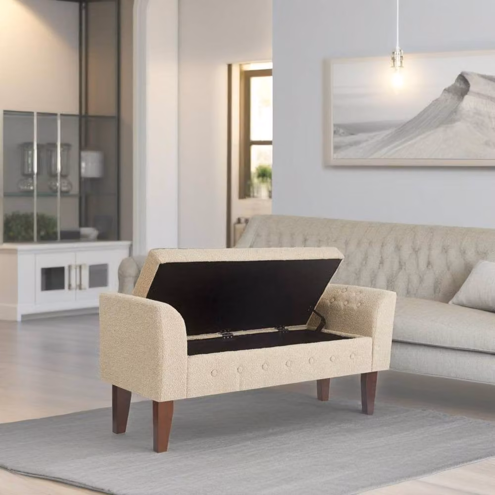 Luxor Living Modern Bouclé Ottoman Storage Bench in Beige – 2