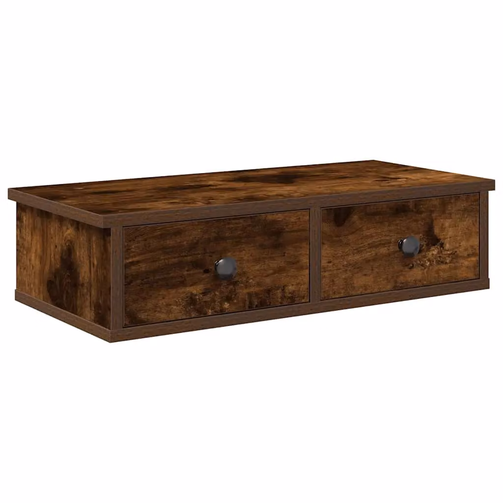 Berkfield Home Wall Shelf with Drawers in Smoked Oak Brown, W/D/H: 60 x 25 x 15 cm – 2