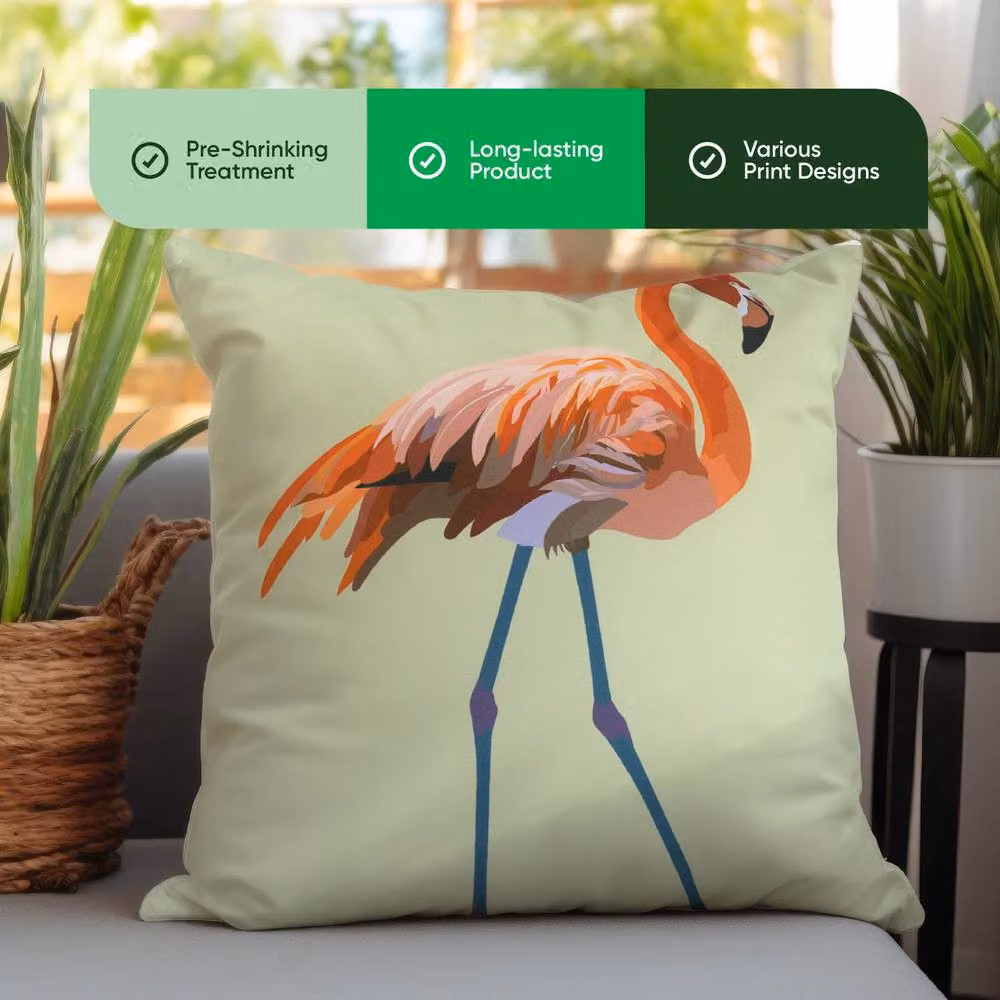 Gardenwize Pack of 2 Solo Flamingo Graphic Square Scatter Cushions in Green – 3