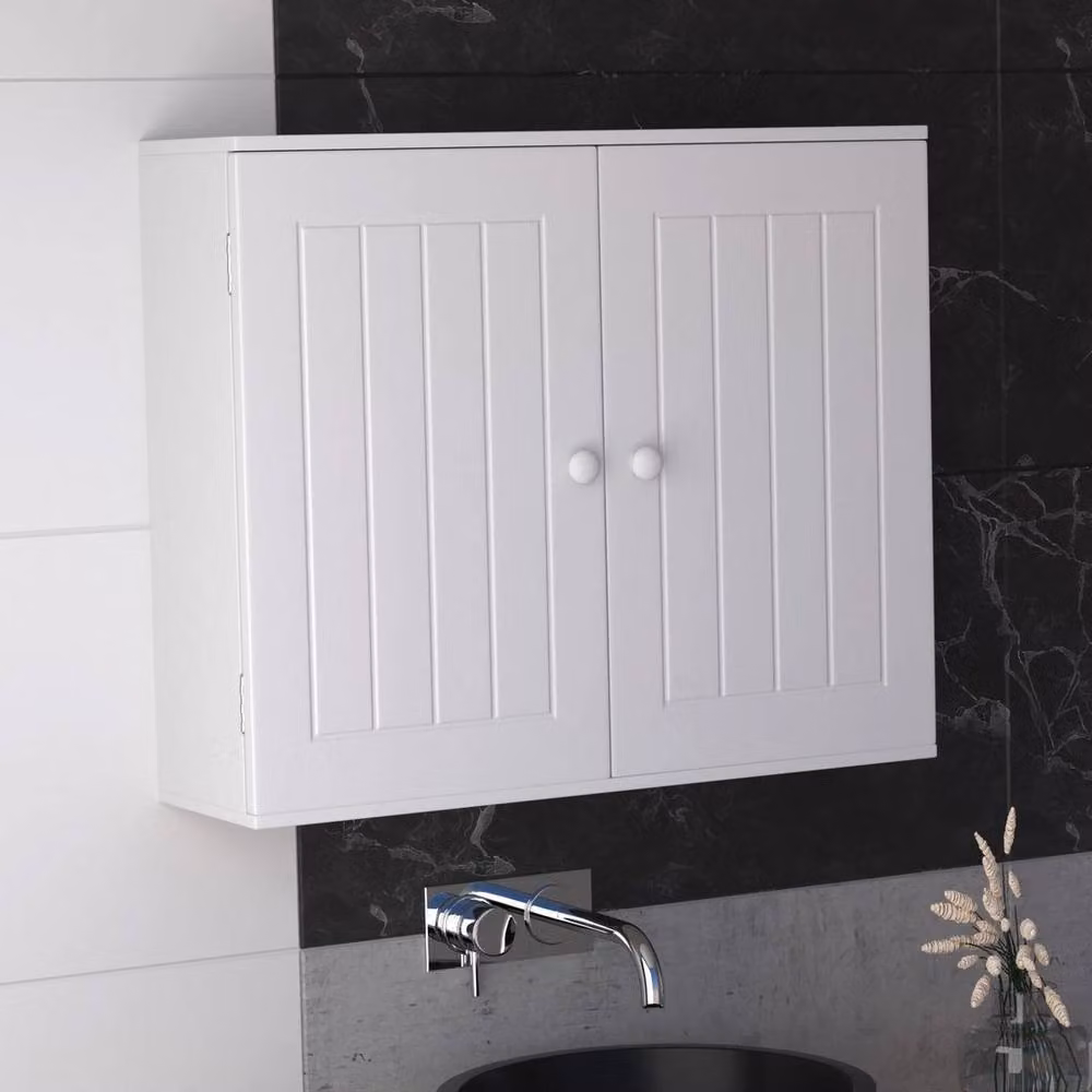 Hinsinc White Matt Wall Mounted Bathroom Medicine Cabinet with Hinged Doors – 2