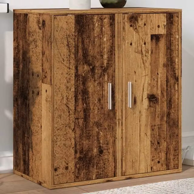 Berkfield Home Set of 2 Rustic Old Wood Shoe Cabinets, Brown, W/D/H: 32 x 35 x 70 cm