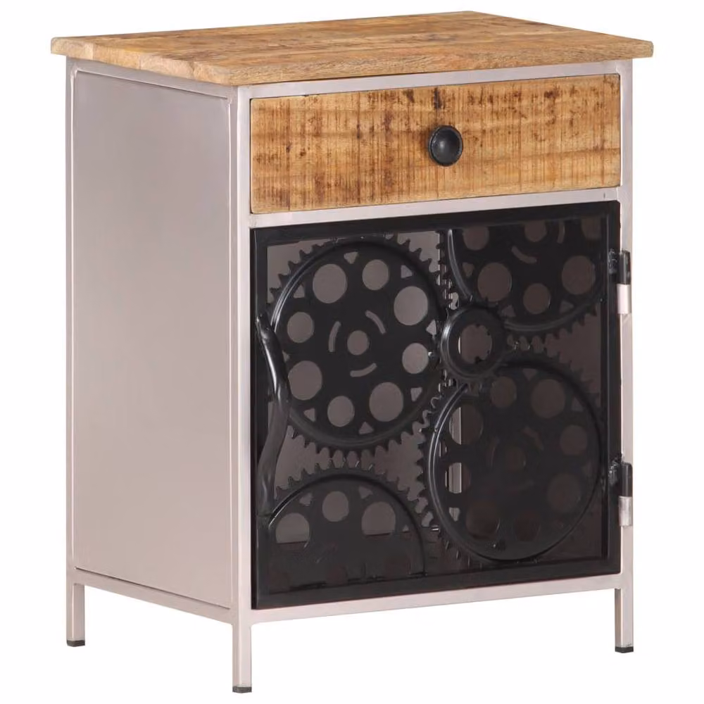 Berkfield Home Beautiful Bedside Cabinet in Brown Rough Mango Wood, W/D/H: 40 x 30 x 50 cm – 5