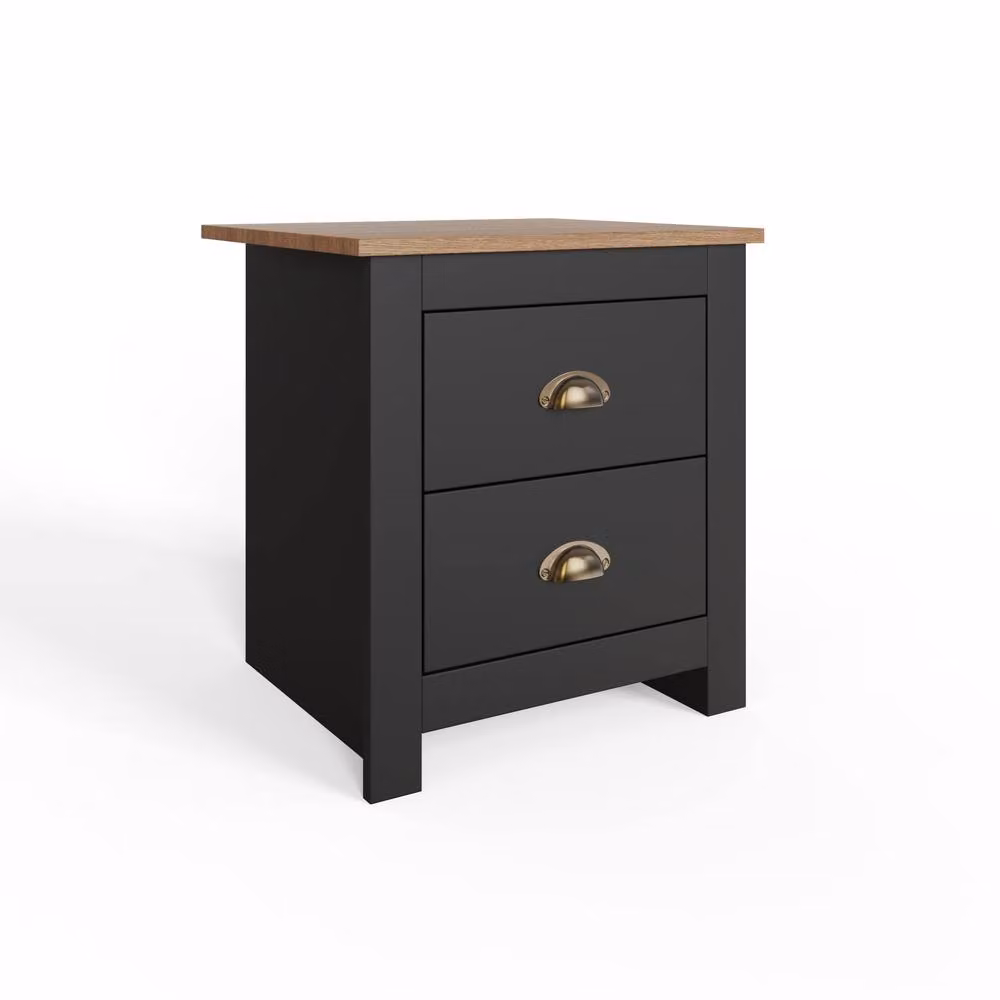 GFW Lancaster 2 Drawer Bedside Table in Black Oak Matt Finish – 2