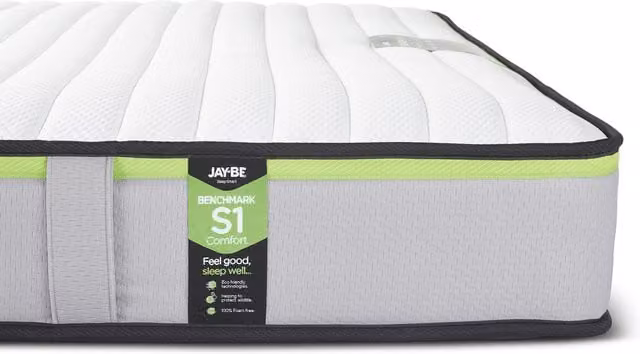 Jay-Be Benchmark S1 Comfort Sprung Pocket Mattress, Double, Green, W: 140 cm, L: 200 cm