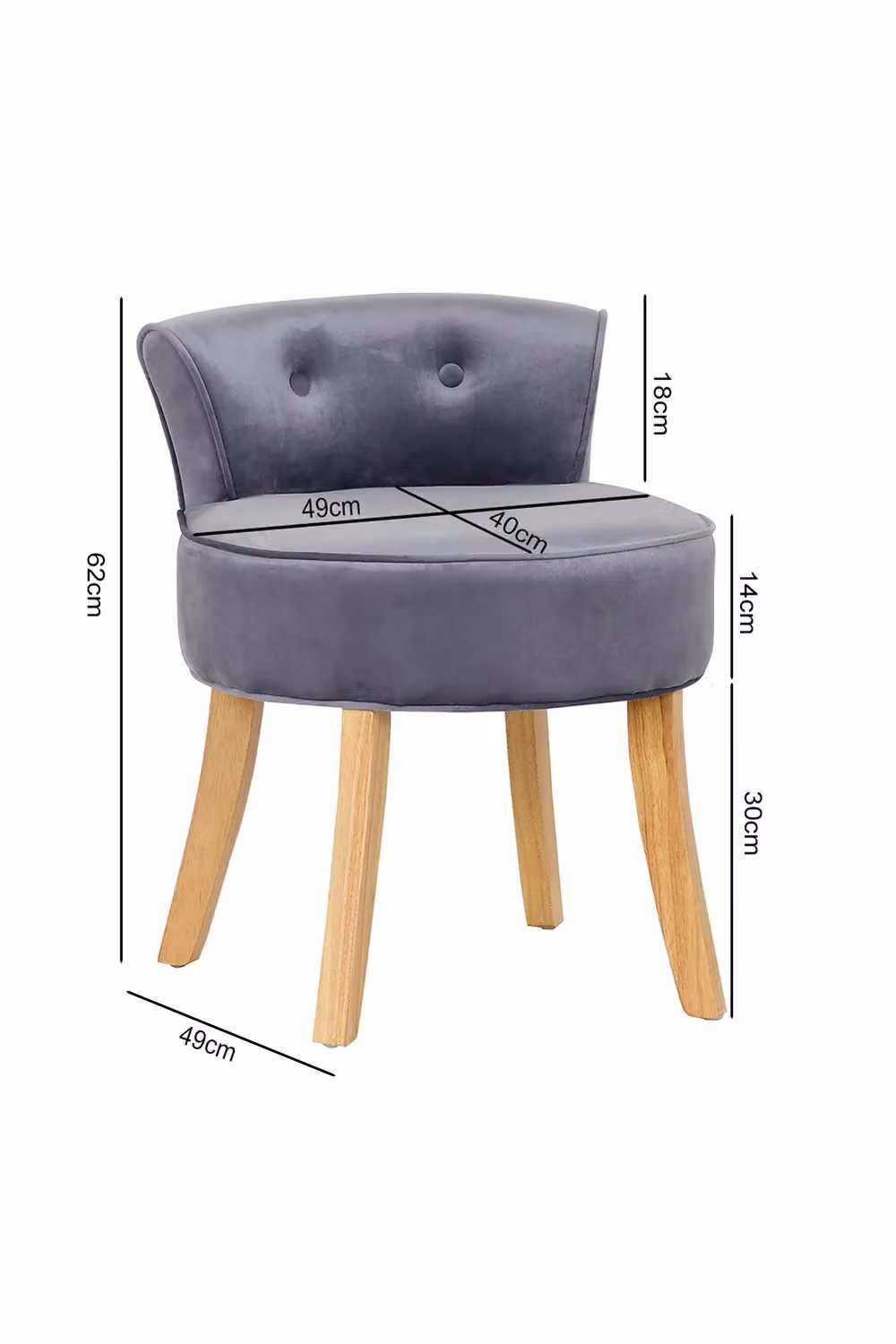 Living and Home Grey Velvet Low Backrest Dressing Stool with Log Colour Wood Legs – 3