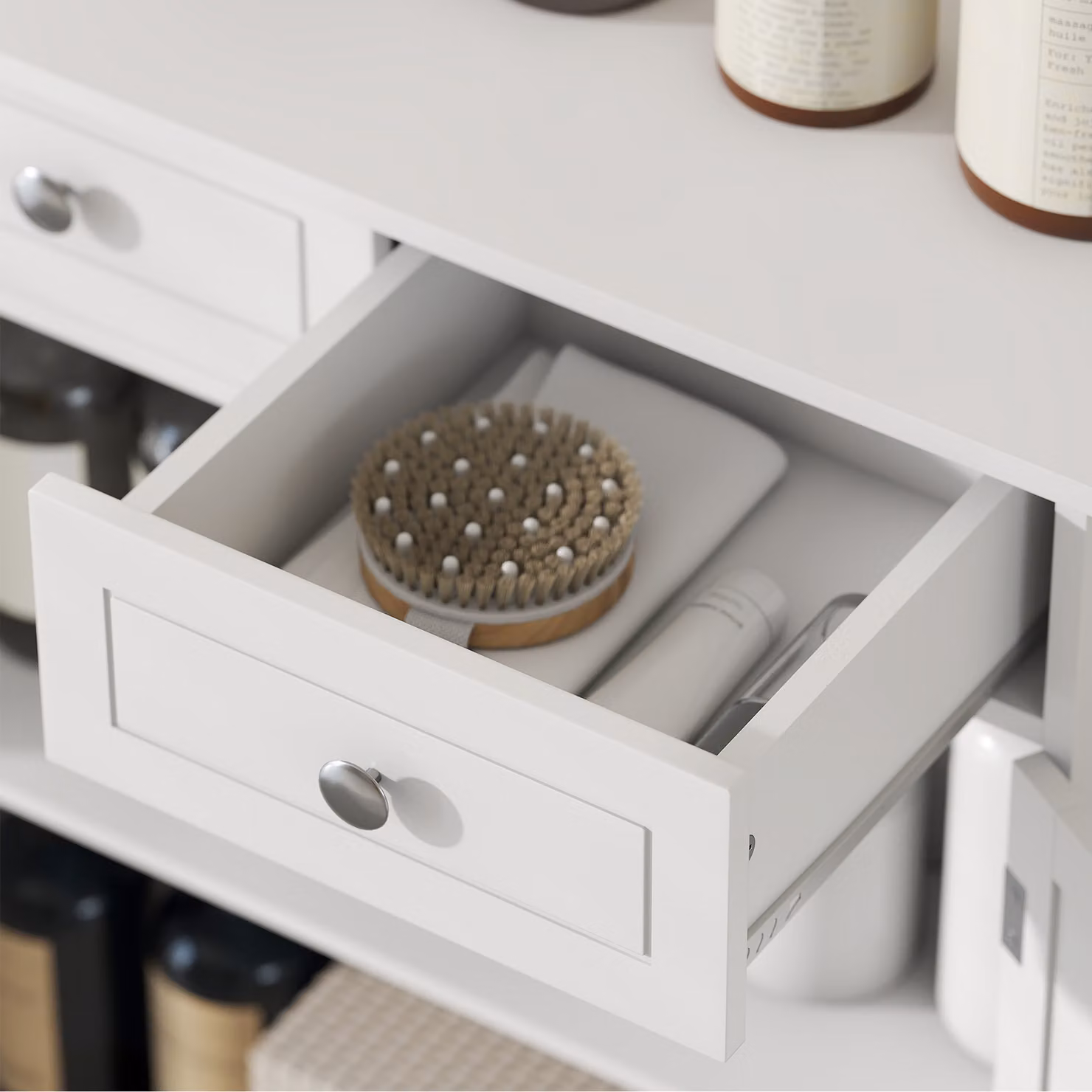 kleankin Free-Standing Bathroom Storage Cabinet with 2 Drawers and Adjustable Shelf, White, W: 60 cm, D: 60 cm, H: 75 cm – 5