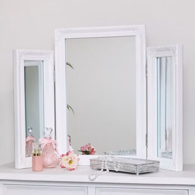 Melody Maison Ornate White Vintage Triple Dressing Table Mirror W: 55 cm, H: 74 cm