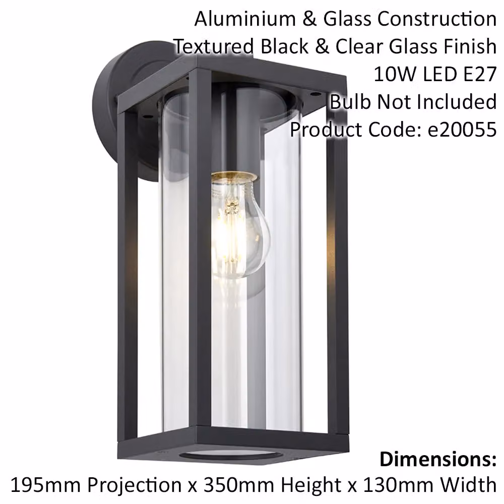Loops Non Automatic Modern Outdoor Wall Light in Black with Transparent Glass Diffuser H 35.0 cm x W 19.5 cm x D 13.0 cm – 2