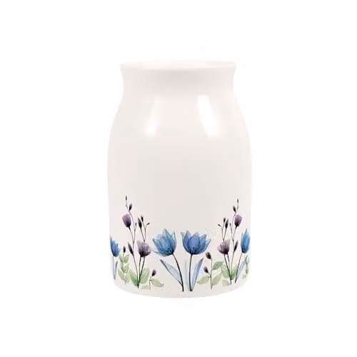 Purely Home Floral Porcelain Tabletop Vase in Blue, Purple and White, H: 13.0 cm, W: 8.0 cm, D: 8.0 cm