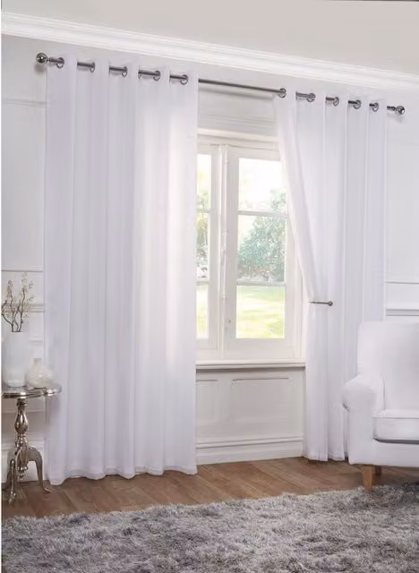 NewEdgeBlinds White Plain Transparent Eyelet Voile Fabric Panel Curtains