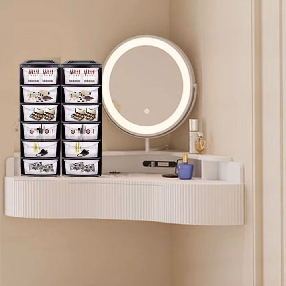 PAWNORA 2 x 6 Tier Mini Drawer Tower Unit, Compact Black Plastic Storage Rack – 3