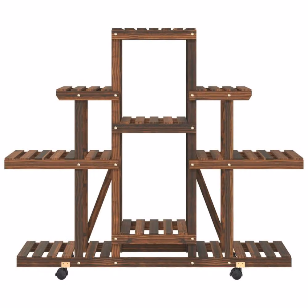 Berkfield Home Retro Flower Stand with Wheels in Brown Solid Wood, W/D/H: 110 x 25 x 101 cm – 4