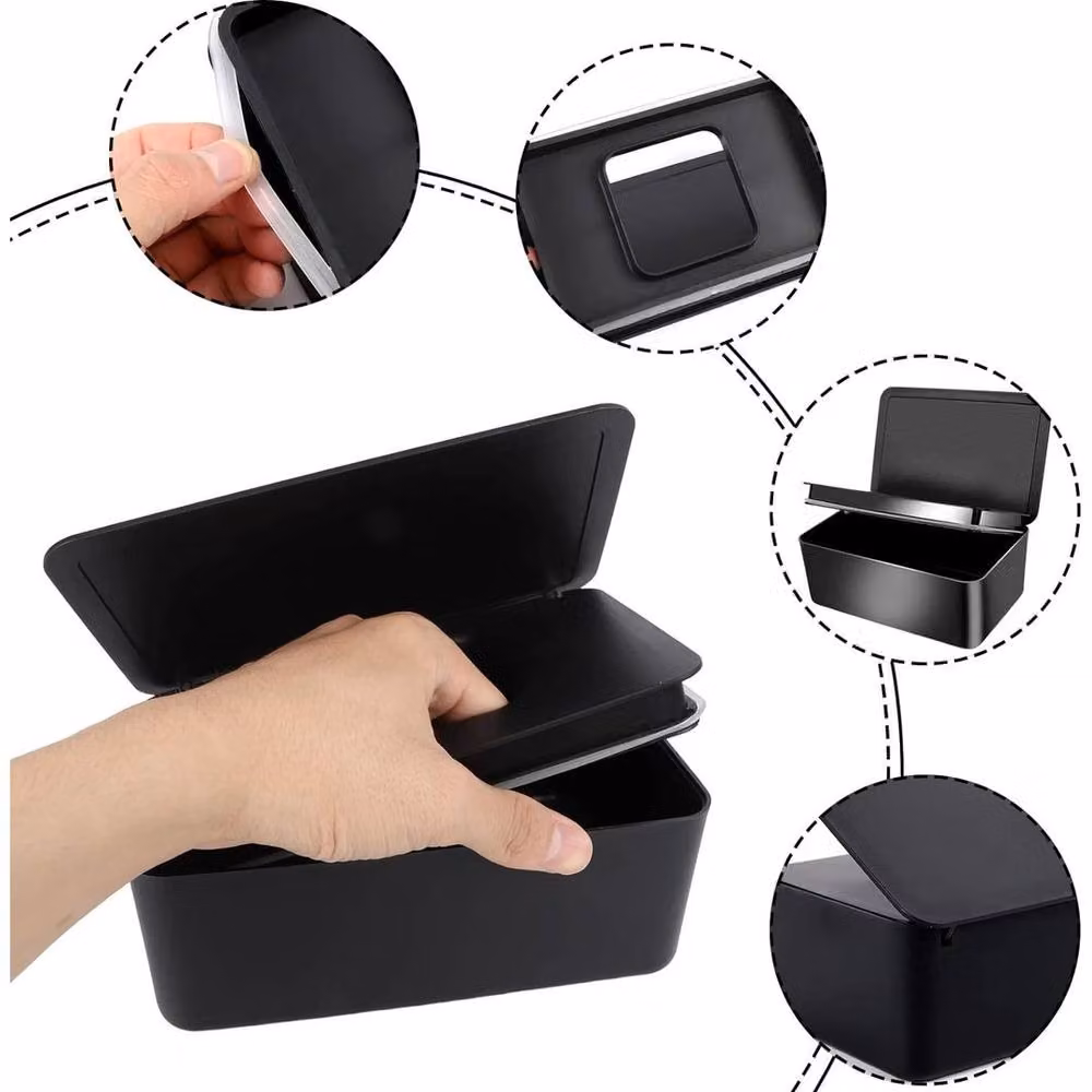 FLAVORA Black Plastic Wet Wipes Dispenser Box with Lid – 4