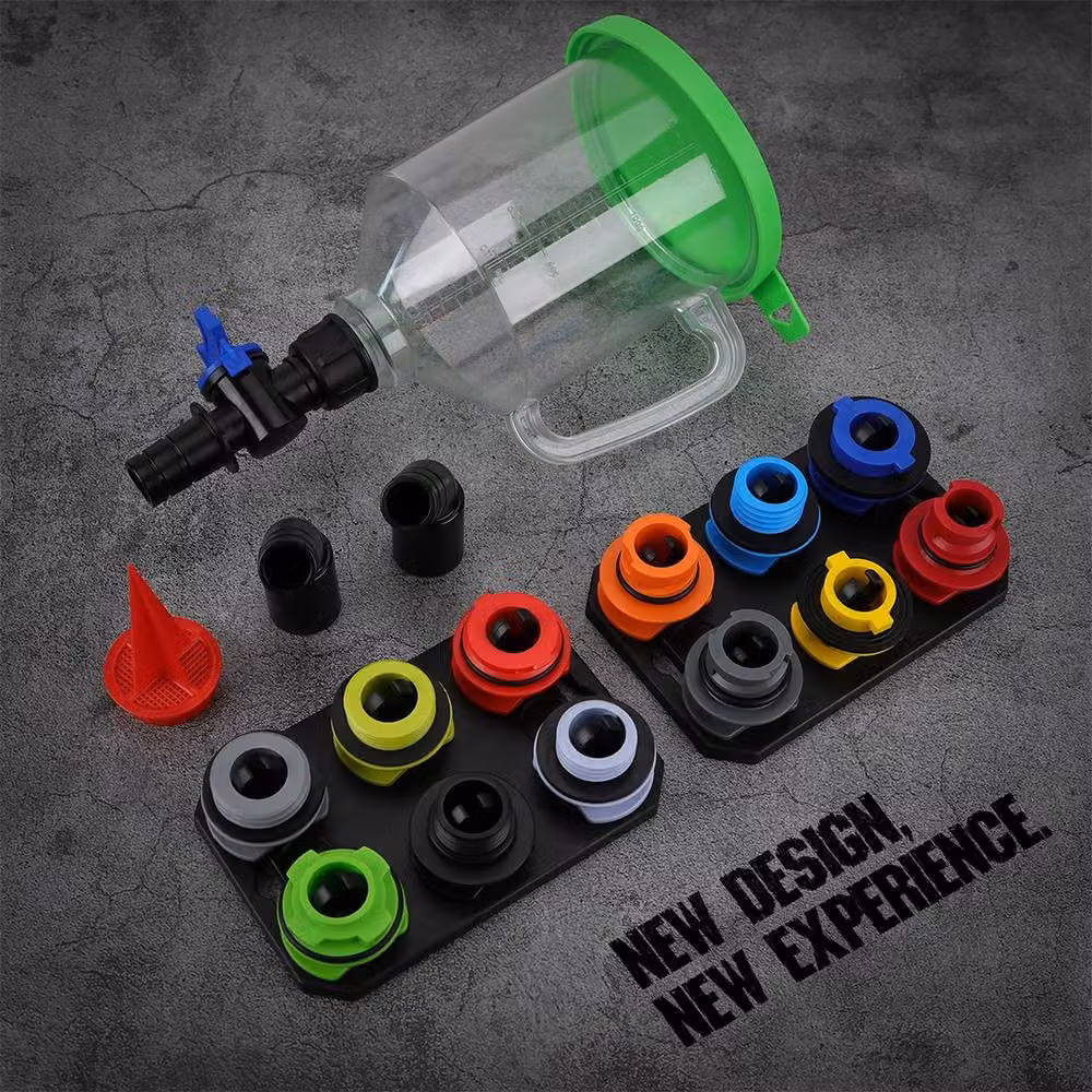 Ventryn 18-Piece Engine Oil Funnel Kit with 12 Adapters and Magnetic Tray in Transparent Multicolour – 3