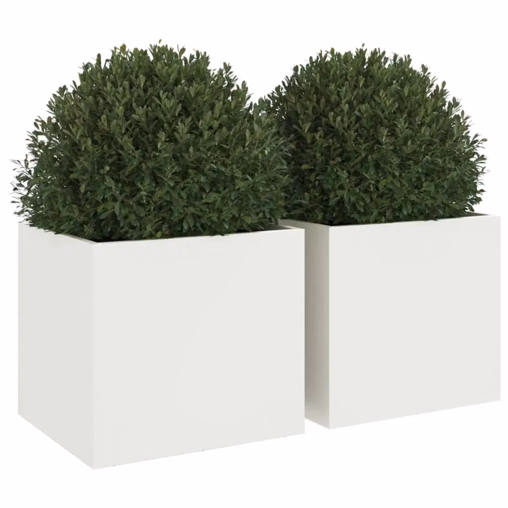 Berkfield Home Steel Planter Tub, 2 Pack, White, W: 32 cm, D: 30 cm, H: 29 cm – 4