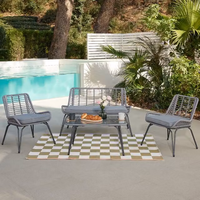 Home Detail Modern Rattan Garden Lounge Set in Grey and Beige – 1