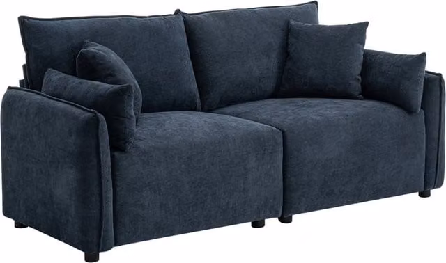Livingandhome 2-Seater Modern Upholstered Fabric Sofa with Scatter Cushions in Blue and Black