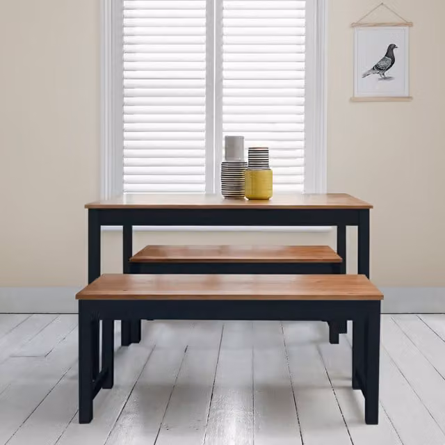 Noa and Nani Annika Rectangular Dining Table and 2 Benches Set in Anthracite Grey