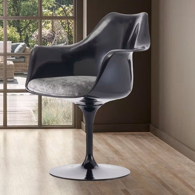 Fusion Living Modern Swivel Armchair with Armrests in Black and Grey Fabric