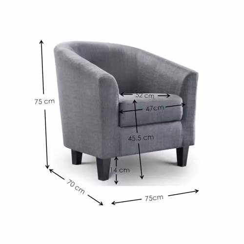 Julian Bowen Hugo Fabric Tub Chair in Grey, H74 x W76 x D70.5 cm – 2