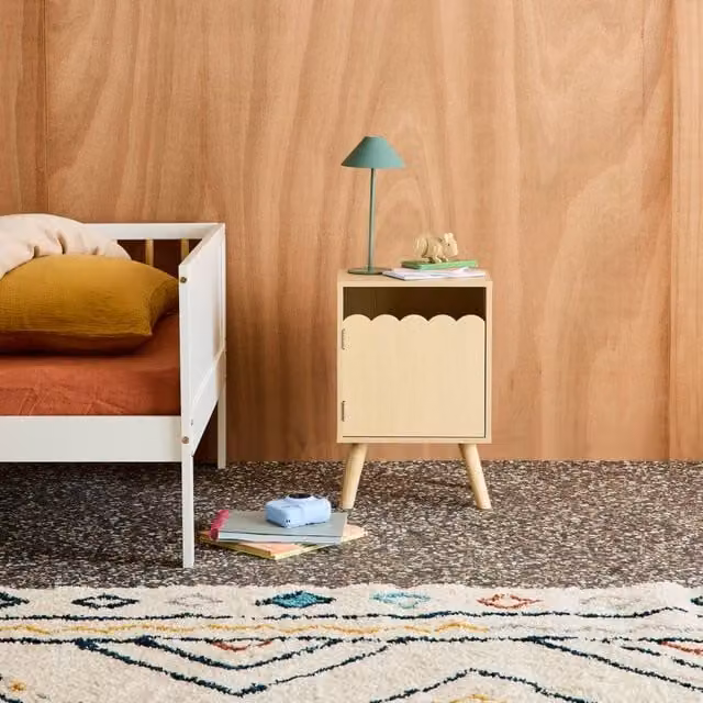 sweeek Children's Scandinavian Style Bedside Table with One Door in Brown