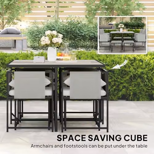 Outsunny 9 Piece 8 Seater Cube Garden Dining Set with Cushions in Dark Grey – 2