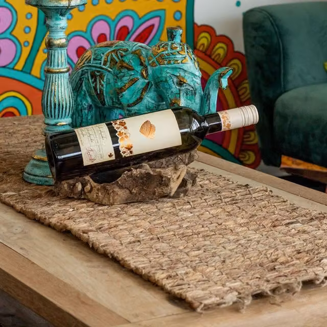 KDMK Handcrafted Rustic Brown Water Hyacinth Table Runner with Fringe