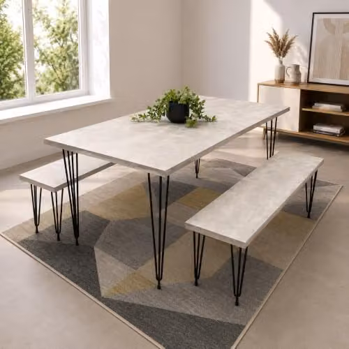KOSY KOALA Modern Grey and Black Rectangular Dining Table with 2 Benches, W/D/H: 180 x 80 x 75 cm