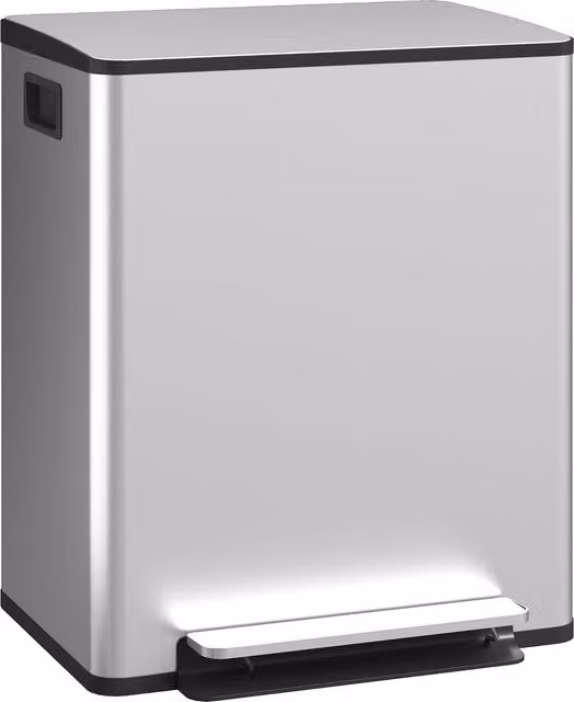 HOMCOM 50L Dual Compartment Stainless Steel Pedal Bin with Deodoriser Holders, Silver