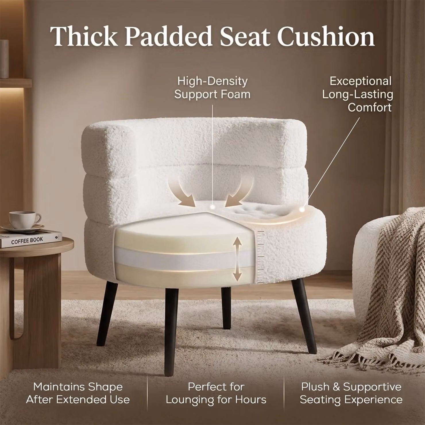 Alivio Sherpa Bouclé Tub Armchair in White – 2