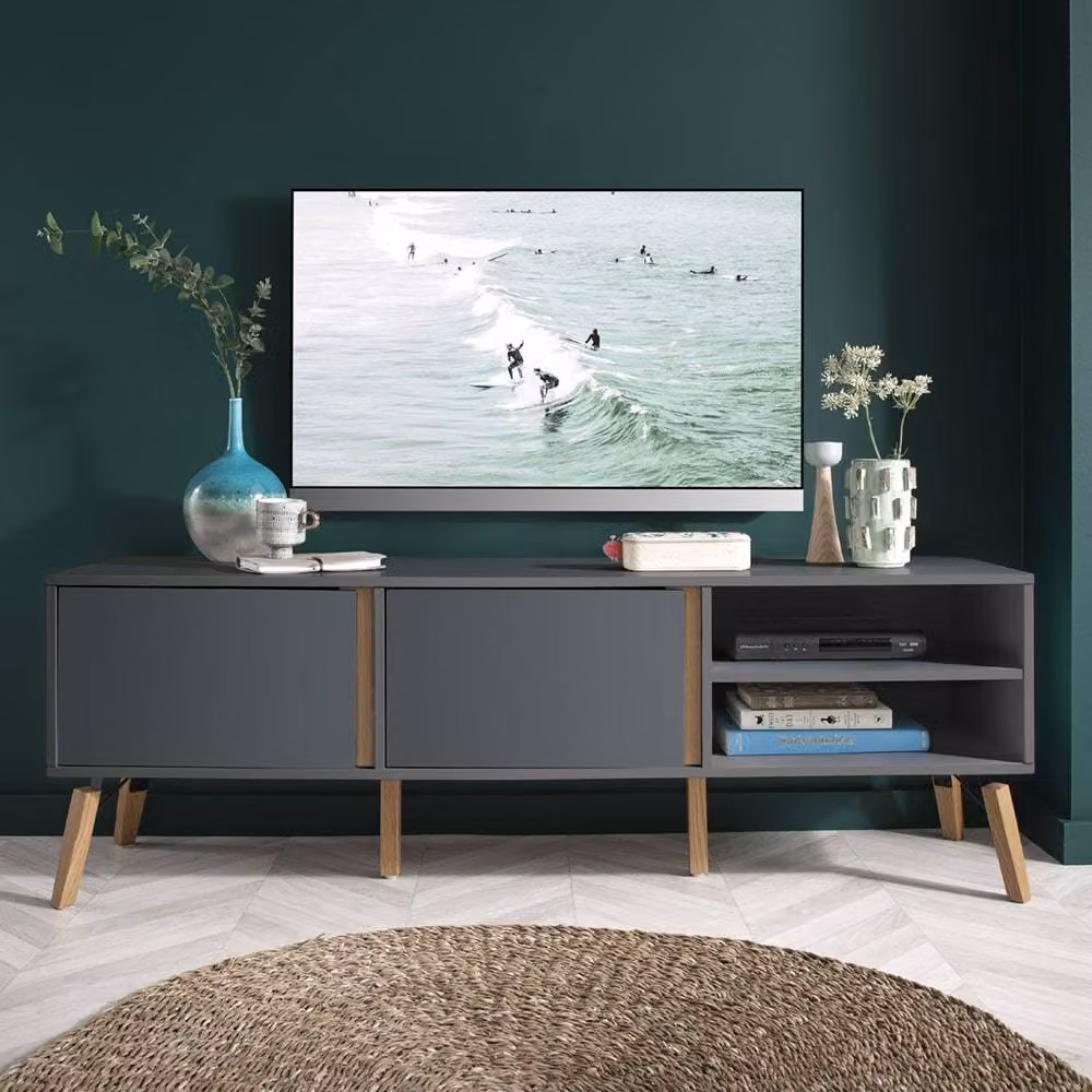 Nöa and Nani Otto Mid-Century Style Grey Pine Wood TV Unit – 4