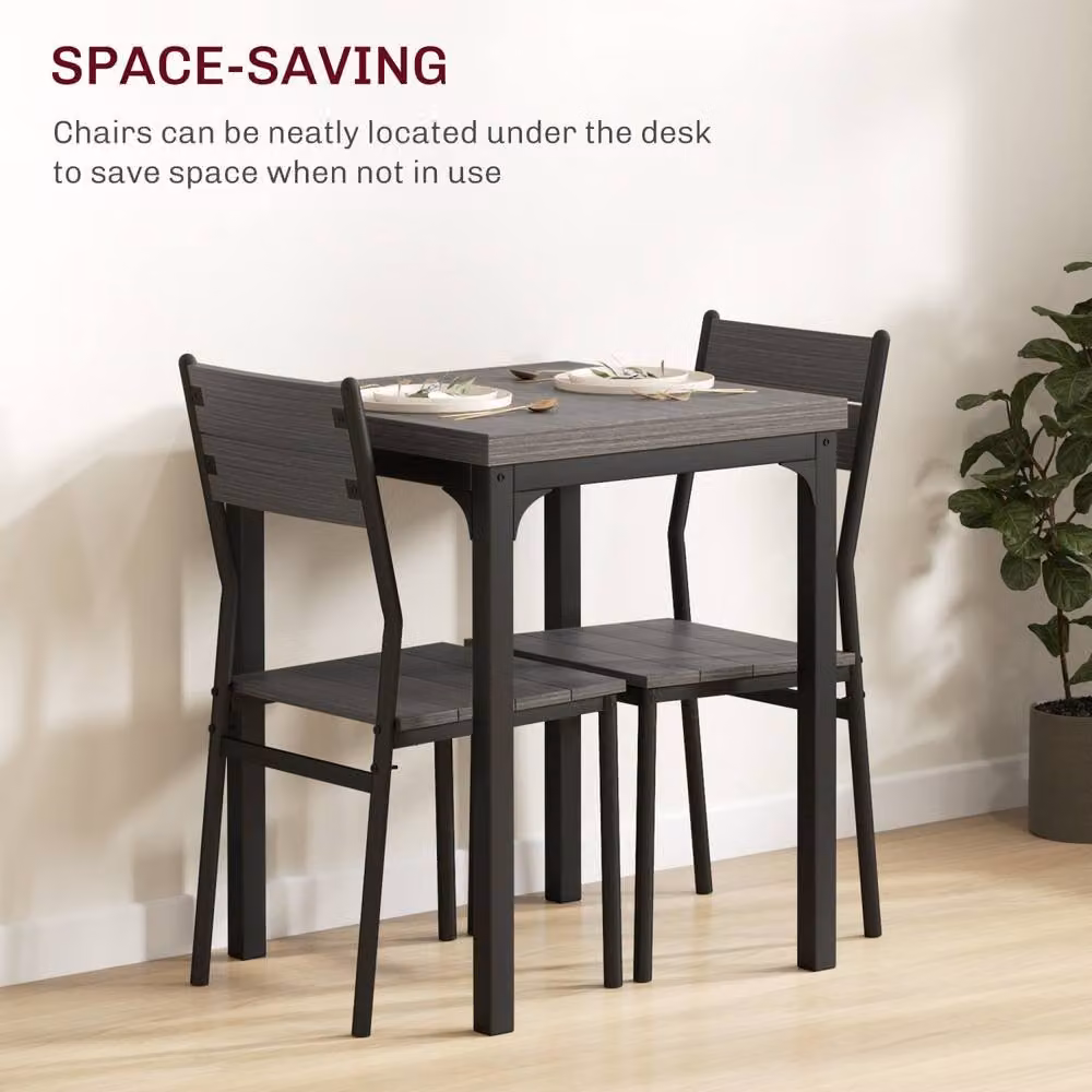 Wyld Haus Bani 3 Piece Compact Dining Set in Grey and Black Wood Grain Finish, W/D/H: 60 x 60 x 76 cm – 4