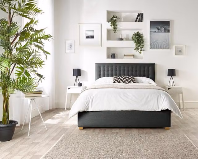 Catherine Lansfield Opulence Modern Upholstered Fabric Ottoman Bed with Lift Up Base in Grey, Natural or Anthracite