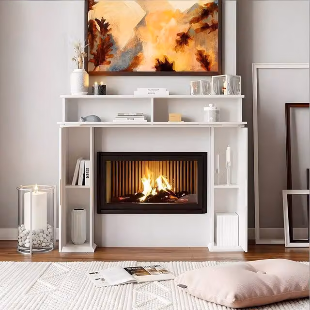 Gr8 Home Modern White Wooden Fireplace Surround Mantelpiece Storage Cabinet W/H/D: 101 x 107 x 18 cm