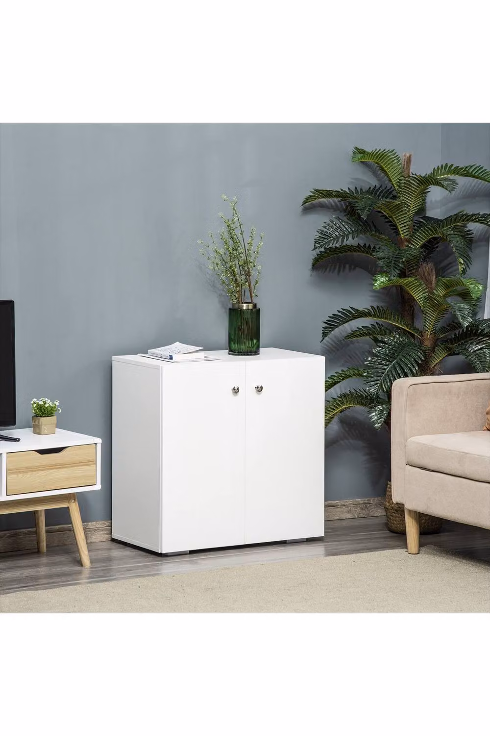 ERGOVEXA White Wooden Storage Cabinet with Two Shelves and Matt Finish – 2